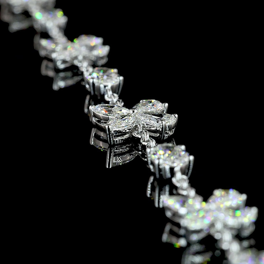 14K White Gold Mixed Shape Station Necklace with Oval and Pear Lab Diamonds - 5.13 Carat Total Weight - Covaloro Fine Jewelry