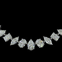 14K White Gold Mixed Shape Station Necklace with Pear, Oval & Radiant Lab Diamonds - 15.56 Carats Total Diamond Weight - Covaloro Fine Jewelry