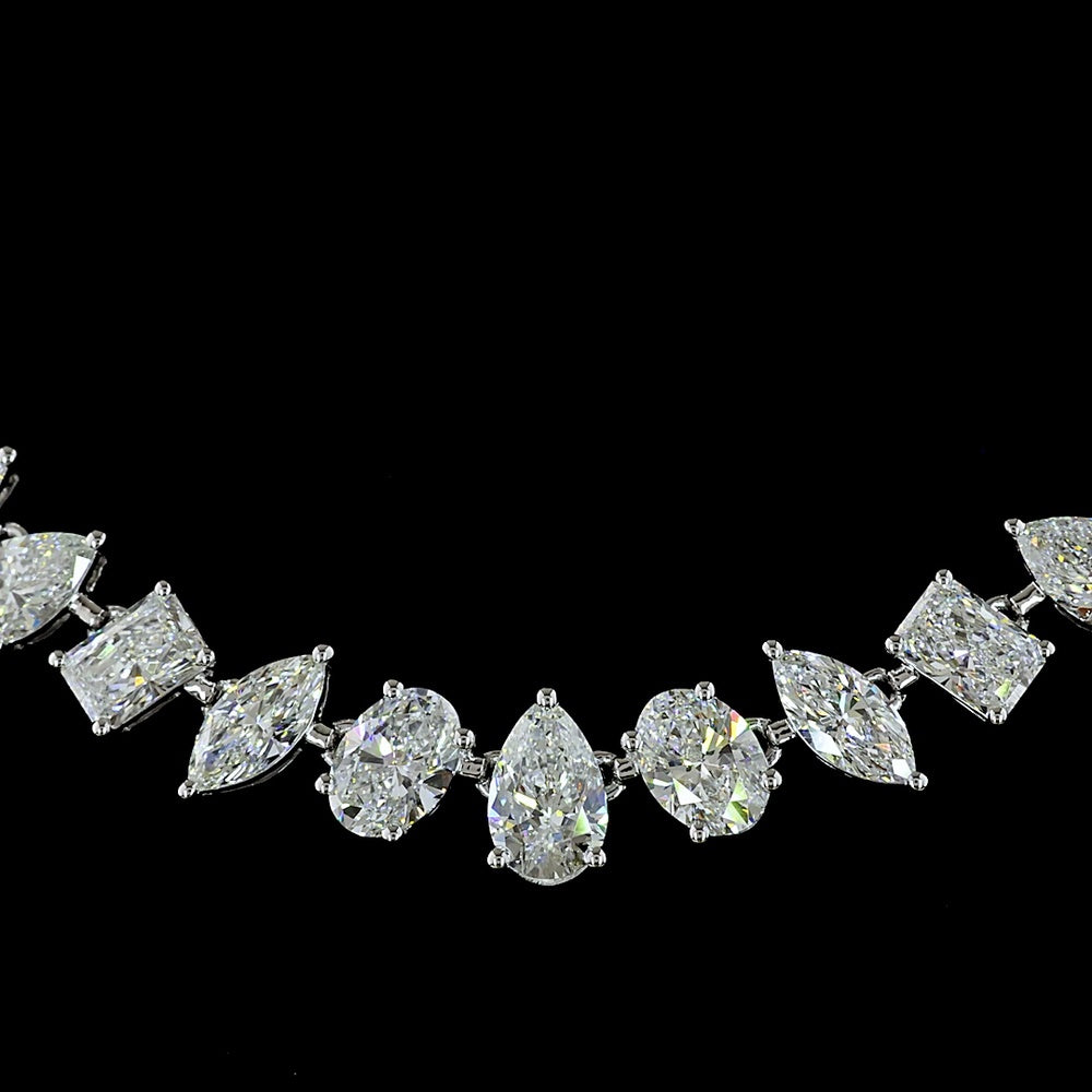 14K White Gold Mixed Shape Station Necklace with Pear, Oval & Radiant Lab Diamonds - 15.56 Carats Total Diamond Weight - Covaloro Fine Jewelry