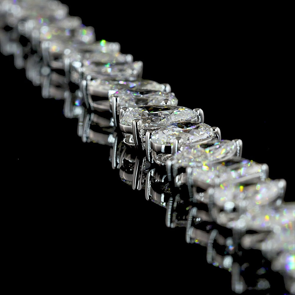 14K White Gold Mixed Shape Station Necklace with Pear, Oval & Radiant Lab Diamonds - 15.56 Carats Total Diamond Weight - Covaloro Fine Jewelry