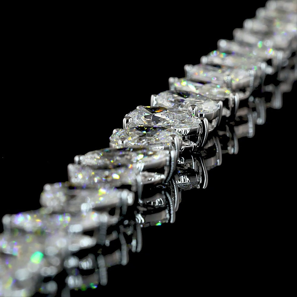 14K White Gold Mixed Shape Station Necklace with Pear, Oval & Radiant Lab Diamonds - 15.56 Carats Total Diamond Weight - Covaloro Fine Jewelry