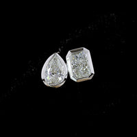 14K White Gold Mixed Shape Stud Earrings with Bezel Set Radiant and Pear Lab Diamonds - 1.72 Carat Total Weight - Covaloro Fine Jewelry