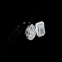 14K White Gold Mixed Shape Stud Earrings with Bezel Set Radiant and Pear Lab Diamonds - 1.72 Carat Total Weight - Covaloro Fine Jewelry