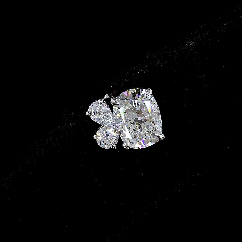 14K White Gold Mixed Shape Stud Earrings with Cushion, Round, and Pear Cut Lab Diamonds - 2.86 Carat Total Weight - Covaloro Fine Jewelry