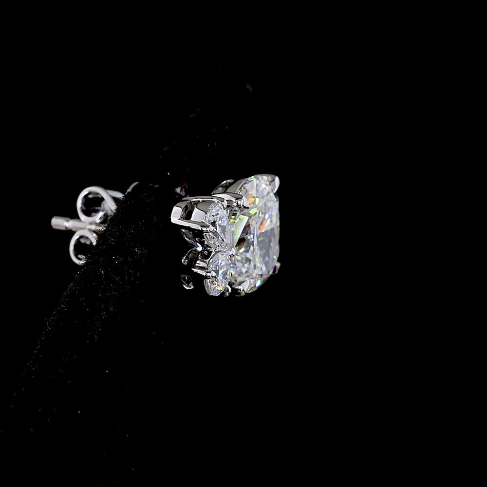 14K White Gold Mixed Shape Stud Earrings with Cushion, Round, and Pear Cut Lab Diamonds - 2.86 Carat Total Weight - Covaloro Fine Jewelry
