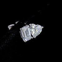 14K White Gold Mixed Shape Stud Earrings with Emerald Cut and Heart Shape Lab Diamonds - 1.54 Carats Total Diamond Weight - Covaloro Fine Jewelry