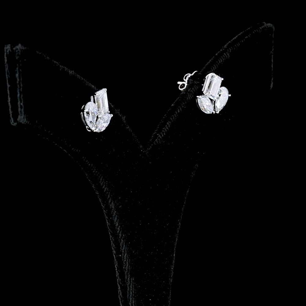 14K White Gold Mixed Shape Stud Earrings with Emerald Cut, Marquise, and Pear Lab Diamonds - 3.00 Carats Total Diamond Weight - Covaloro Fine Jewelry