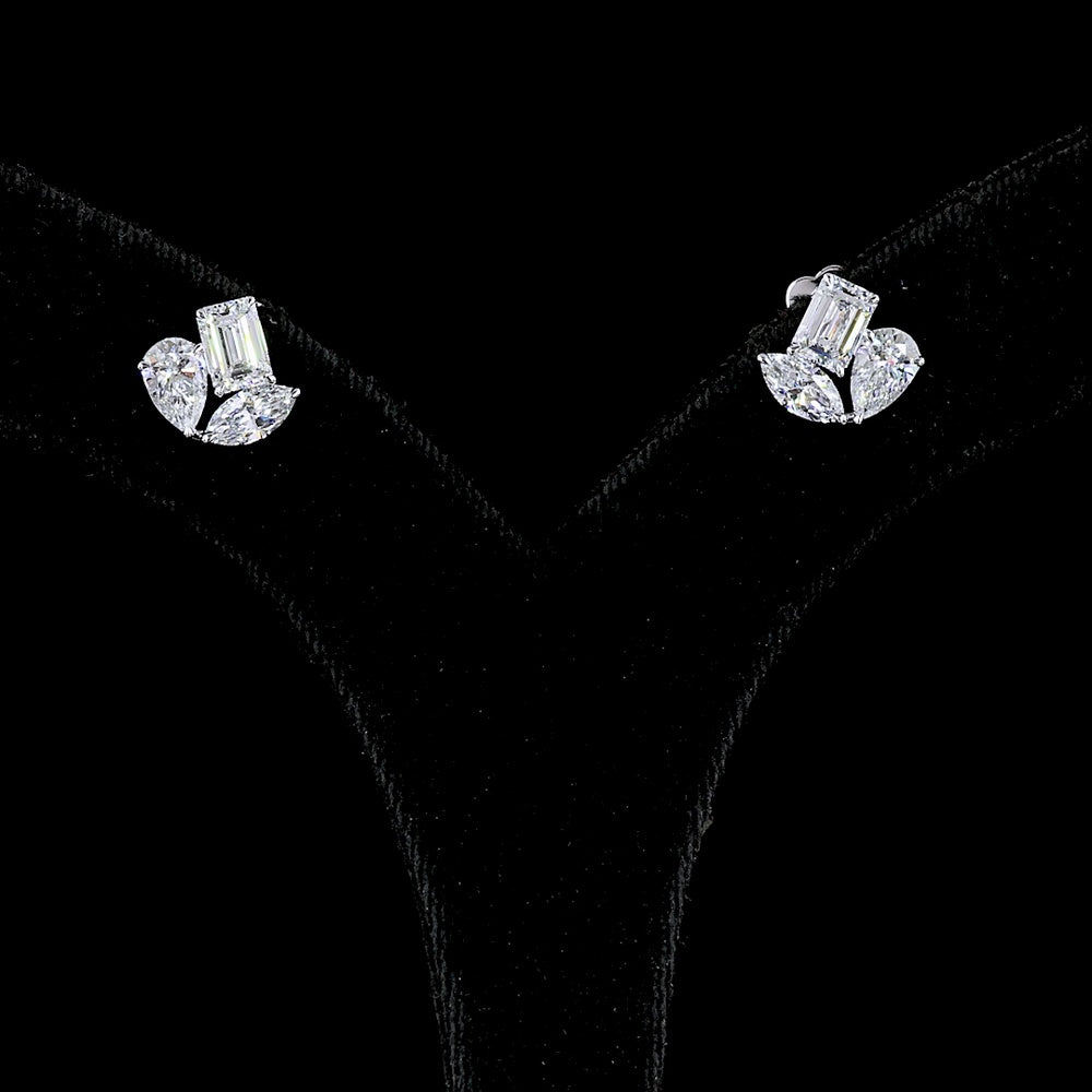 14K White Gold Mixed Shape Stud Earrings with Emerald Cut, Marquise, and Pear Lab Diamonds - 3.00 Carats Total Diamond Weight - Covaloro Fine Jewelry