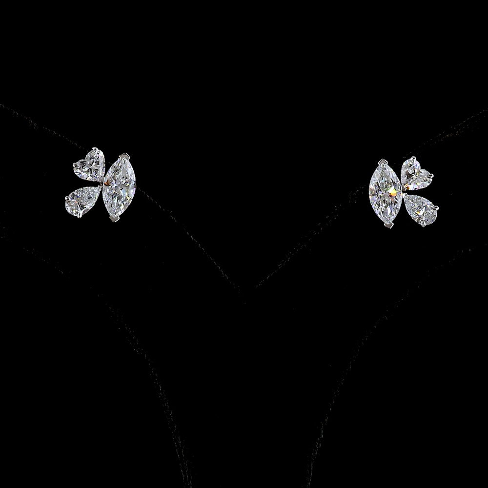 14K White Gold Mixed Shape Stud Earrings with Marquise, Pear, and Heart Lab Diamonds - 2.51 Carat Total Diamond Weight - Covaloro Fine Jewelry