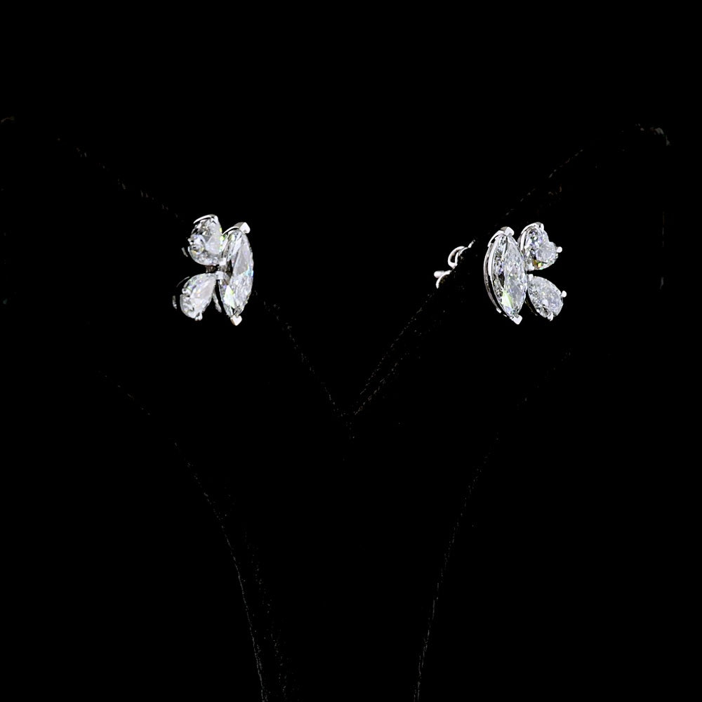 14K White Gold Mixed Shape Stud Earrings with Marquise, Pear, and Heart Lab Diamonds - 2.51 Carat Total Diamond Weight - Covaloro Fine Jewelry