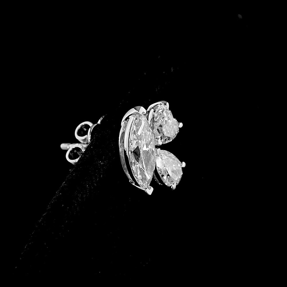 14K White Gold Mixed Shape Stud Earrings with Marquise, Pear, and Heart Lab Diamonds - 2.51 Carat Total Diamond Weight - Covaloro Fine Jewelry