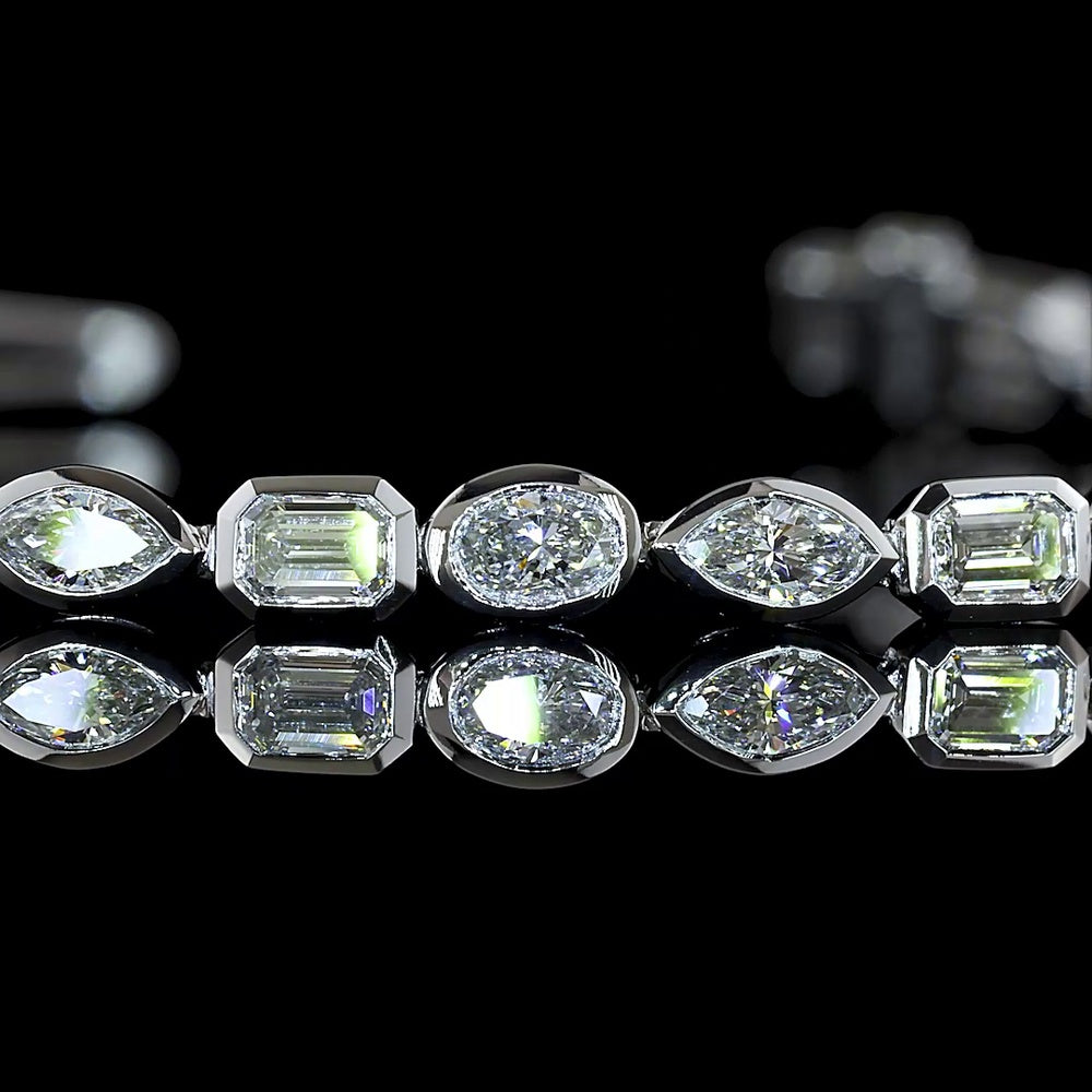 14K White Gold Mixed Shape Tennis Bracelet with Bezel Set Emerald, Marquise, and Oval Lab Diamonds - 2.46 Carat Total Weight - Covaloro Fine Jewelry