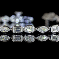 14K White Gold Mixed Shape Tennis Bracelet with Bezel Set Emerald, Marquise, and Oval Lab Diamonds - 2.65 Carat Total Weight - Covaloro Fine Jewelry