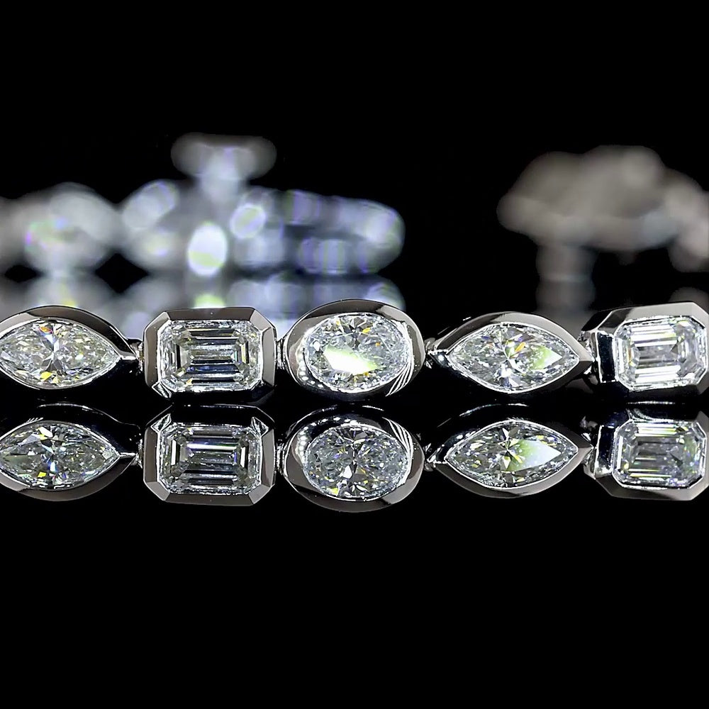 14K White Gold Mixed Shape Tennis Bracelet with Bezel Set Emerald, Marquise, and Oval Lab Diamonds - 2.65 Carat Total Weight - Covaloro Fine Jewelry