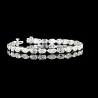 14K White Gold Mixed Shape Tennis Bracelet with Bezel Set Emerald, Marquise, and Oval Lab Diamonds - 7.83 Carats Total Diamond Weight - Covaloro Fine Jewelry