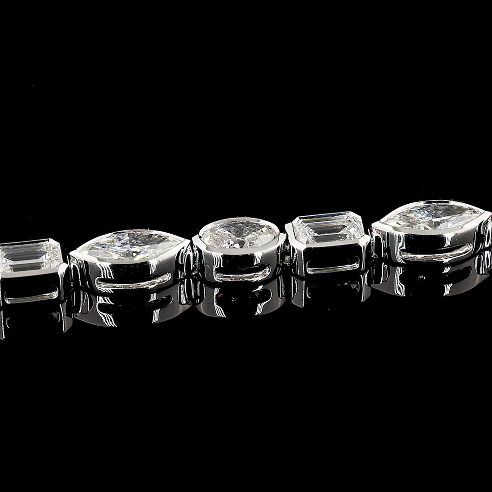 14K White Gold Mixed Shape Tennis Bracelet with Bezel Set Emerald, Marquise, and Oval Lab Diamonds - 7.83 Carats Total Diamond Weight - Covaloro Fine Jewelry