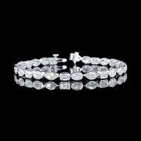 14K White Gold Mixed Shape Tennis Bracelet with Bezel Set Lab Diamonds - 8.45 Total Carat Weight - Covaloro Fine Jewelry