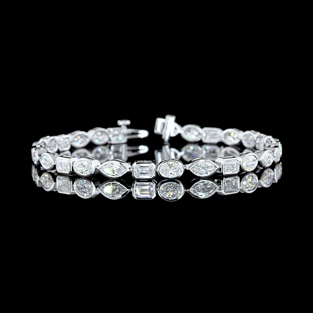 14K White Gold Mixed Shape Tennis Bracelet with Bezel Set Lab Diamonds - 8.45 Total Carat Weight - Covaloro Fine Jewelry