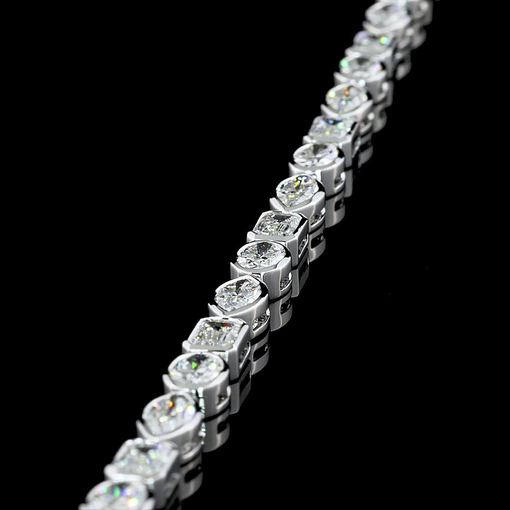 14K White Gold Mixed Shape Tennis Bracelet with Bezel Set Lab Diamonds - 8.45 Total Carat Weight - Covaloro Fine Jewelry