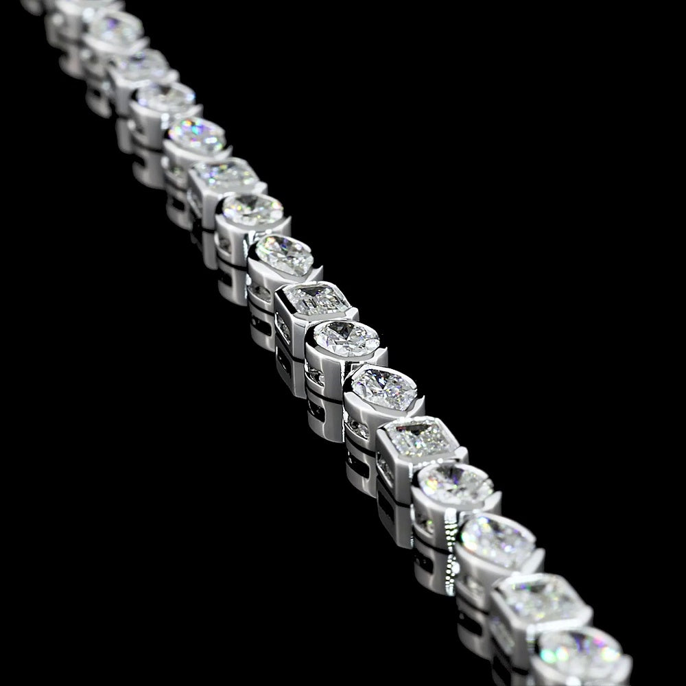 14K White Gold Mixed Shape Tennis Bracelet with Bezel Set Lab Diamonds - 8.45 Total Carat Weight - Covaloro Fine Jewelry