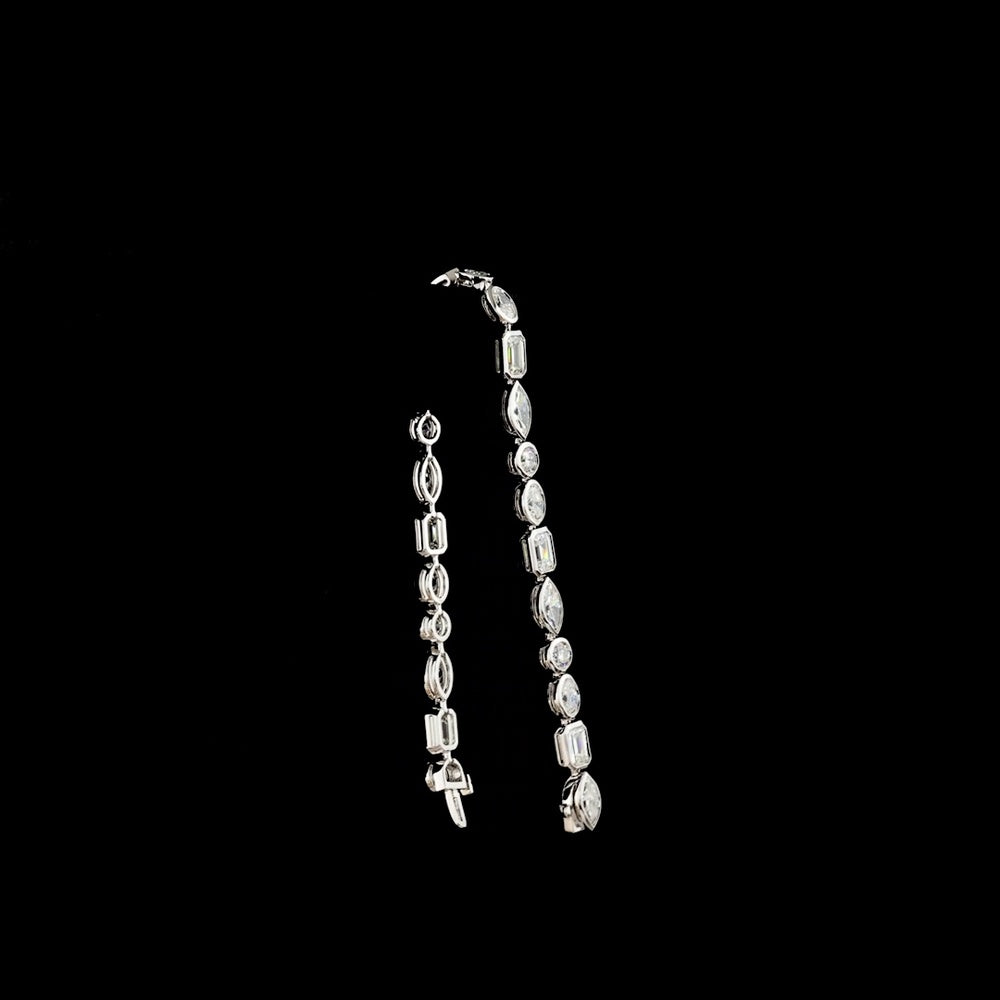 14K White Gold Mixed Shape Tennis Bracelet with Bezel Set Marquise, Emerald, and Oval Lab Diamonds - 10.30 Carats Total Diamond Weight - Covaloro Fine Jewelry