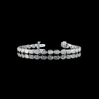 14K White Gold Mixed Shape Tennis Bracelet with Bezel Set Oval, Emerald, and Round Lab Diamonds - 6.56 Carat Total Weight - Covaloro Fine Jewelry
