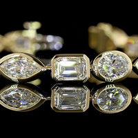 14K White Gold Mixed Shape Tennis Bracelet with East-West Bezel Set Lab Diamonds - Emerald, Oval & Marquise Cuts - 10.11 Carat Total Diamond Weight - Covaloro Fine Jewelry