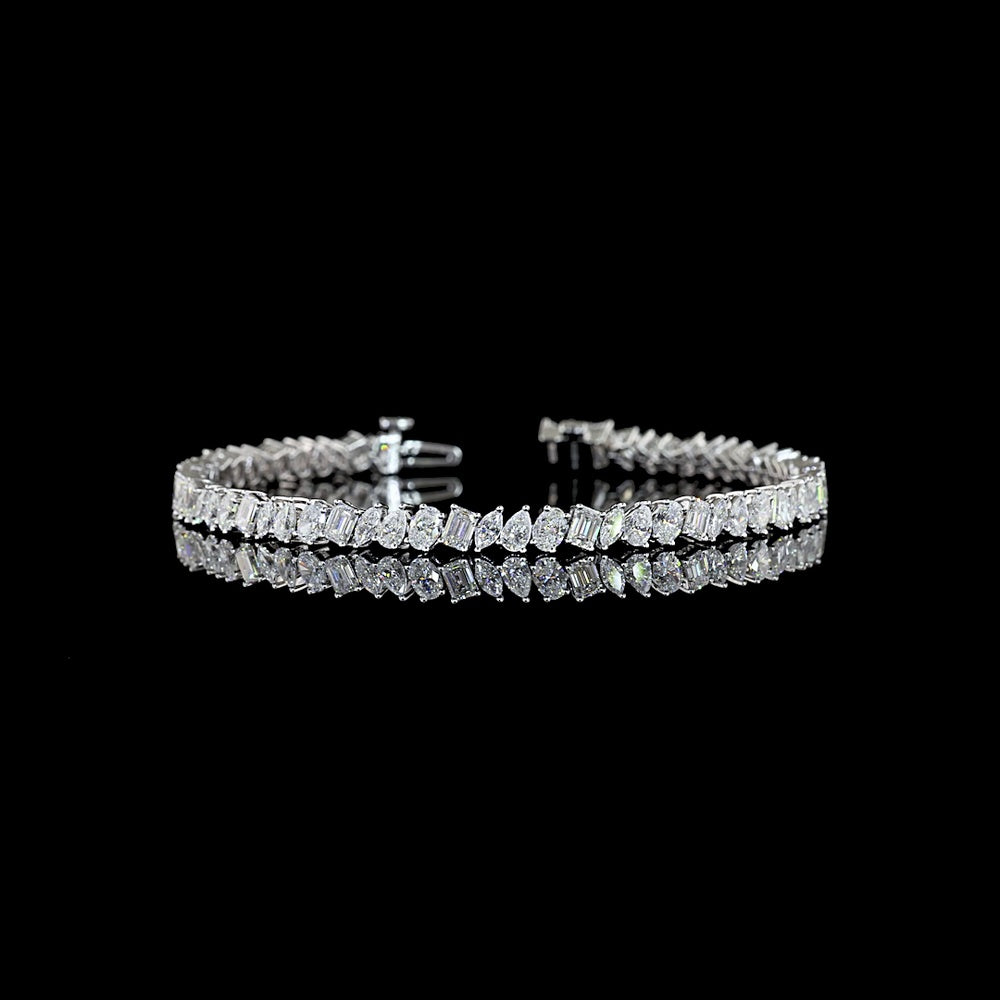 14K White Gold Mixed Shape Tennis Bracelet with Emerald, Oval, Marquise, and Pear Lab Diamonds - 6.17 Carat Total Weight - Covaloro Fine Jewelry