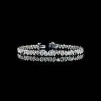 14K White Gold Mixed Shape Tennis Bracelet with Inclined Bezel Set Lab Diamonds (Emerald, Oval, Heart, Pear) - 5.56 Carats Total Diamond Weight - Covaloro Fine Jewelry