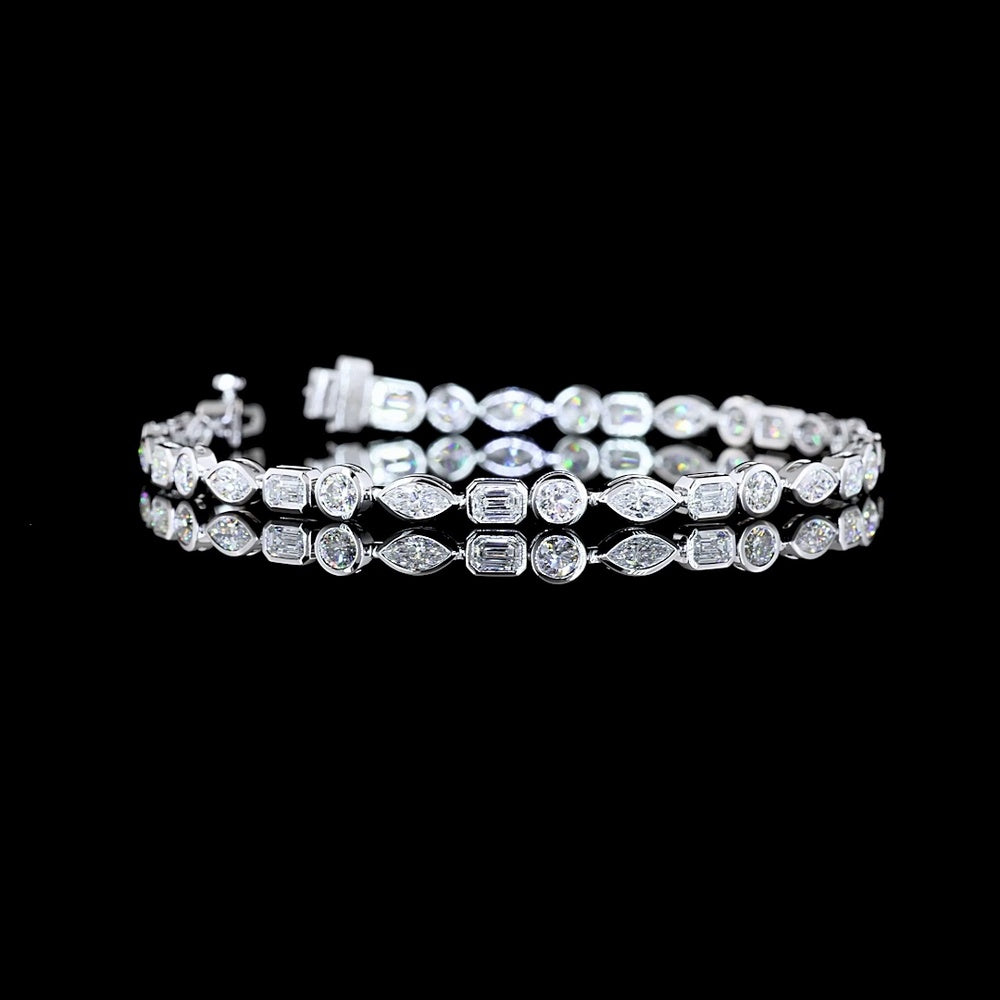 14K White Gold Mixed Shape Tennis Bracelet with Marquise, Emerald, and Round Lab Diamonds - 4.69 Carats Total Diamond Weight - Covaloro Fine Jewelry