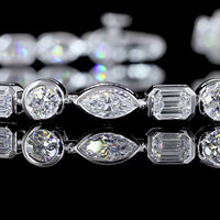 14K White Gold Mixed Shape Tennis Bracelet with Marquise, Emerald, and Round Lab Diamonds - 4.69 Carats Total Diamond Weight - Covaloro Fine Jewelry