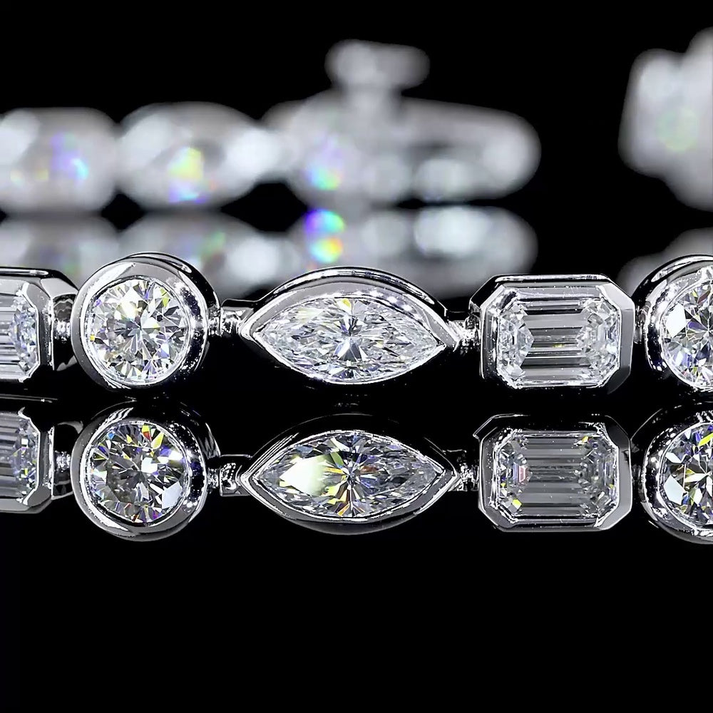 14K White Gold Mixed Shape Tennis Bracelet with Marquise, Emerald, and Round Lab Diamonds - 4.69 Carats Total Diamond Weight - Covaloro Fine Jewelry