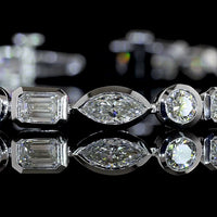 14K White Gold Mixed Shape Tennis Bracelet with Marquise, Round Brilliant, and Emerald Cut Lab Diamonds - 5.66 Carat Total Weight - Covaloro Fine Jewelry