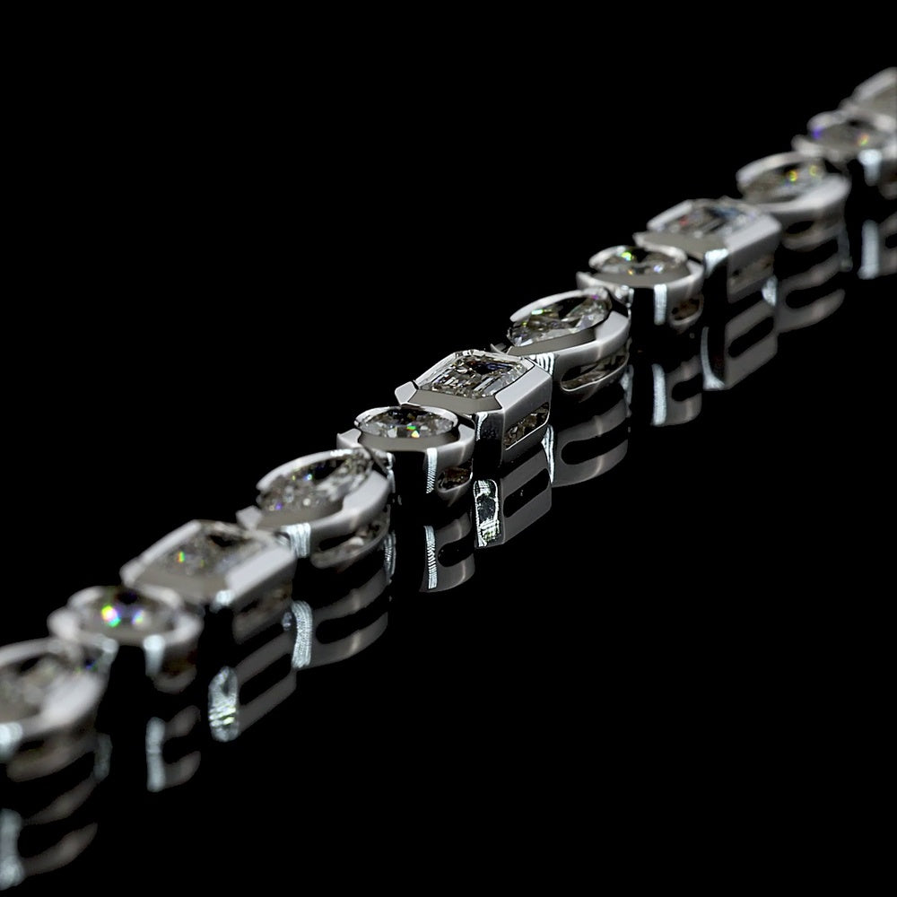 14K White Gold Mixed Shape Tennis Bracelet with Marquise, Round Brilliant, and Emerald Cut Lab Diamonds - 5.66 Carat Total Weight - Covaloro Fine Jewelry