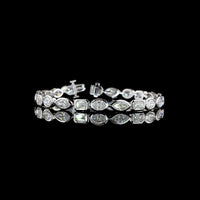 14K White Gold Mixed Shape Tennis Bracelet with Oval, Emerald, and Marquise Lab Diamonds in Bezel Setting - 12.39 Carats Total Diamond Weight - Covaloro Fine Jewelry