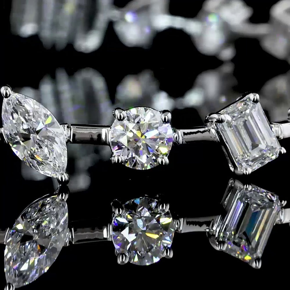 14K White Gold Mixed Shape Tennis Bracelet with Oval, Pear, Marquise, Emerald & Brilliant Lab Diamonds - 7.30 Carats Total Diamond Weight - Covaloro Fine Jewelry