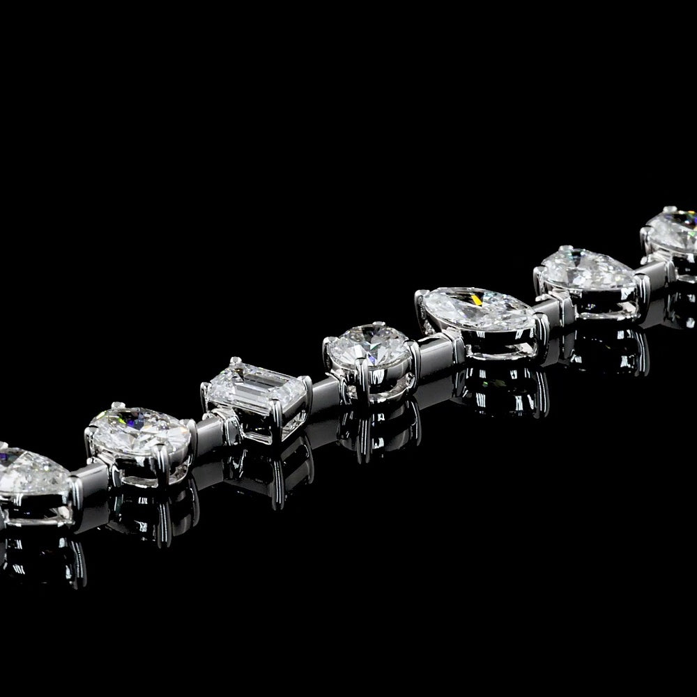 14K White Gold Mixed Shape Tennis Bracelet with Oval, Pear, Marquise, Emerald & Brilliant Lab Diamonds - 7.30 Carats Total Diamond Weight - Covaloro Fine Jewelry
