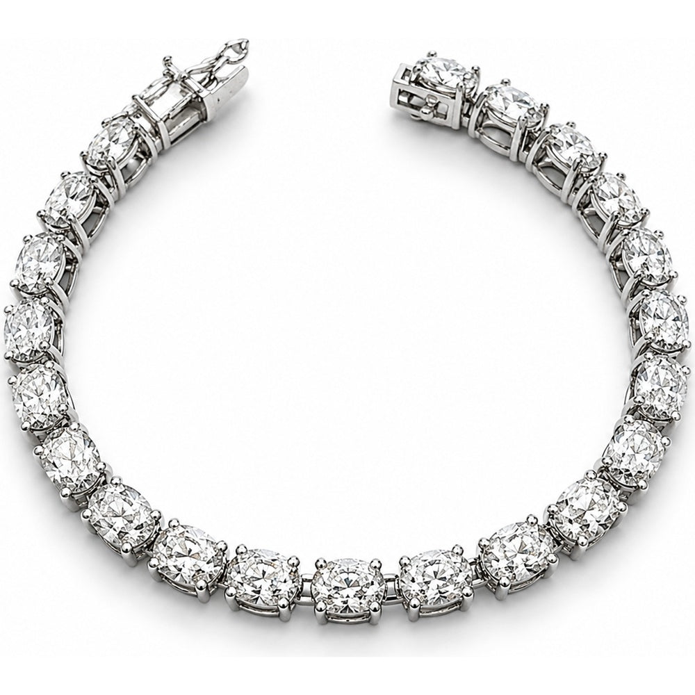 14K White Gold Mixed Shape Tennis Bracelet with Round and Cushion Cut Lab Grown Diamonds - 12.35 Carat Total Diamond Weight by Auriventus