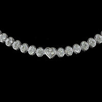 14K White Gold Mixed Shape Tennis Necklace with Heart Center Stone and Oval Cut Lab Diamonds - 7.95 Carats Total Diamond Weight - Covaloro Fine Jewelry