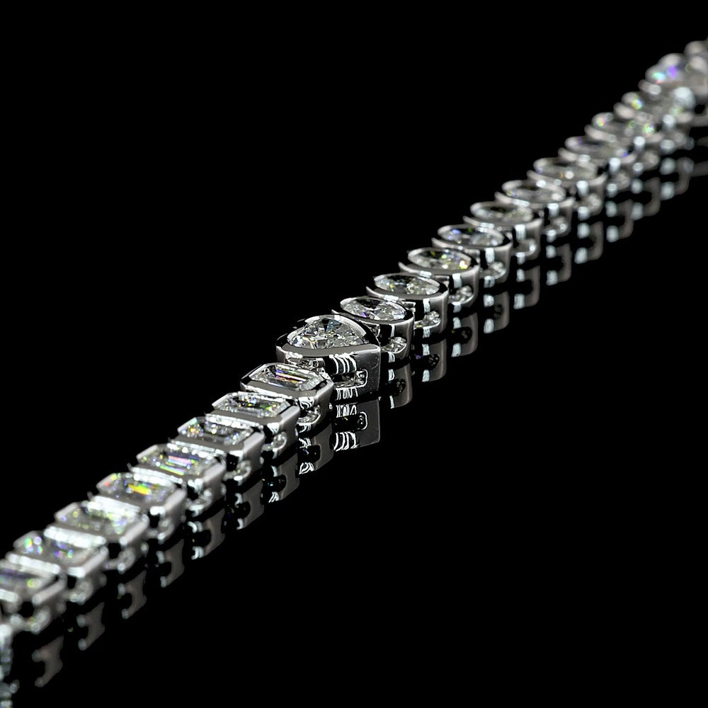 14K White Gold Mixed Shape Tennis Necklace with Heart Center Stone and Oval Cut Lab Diamonds - 7.95 Carats Total Diamond Weight - Covaloro Fine Jewelry