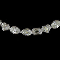14K White Gold Mixed Shape Tennis Necklace with Heart, Oval, Emerald & Pear Cut Lab Diamonds - 18.77 Carats Total Diamond Weight - Covaloro Fine Jewelry
