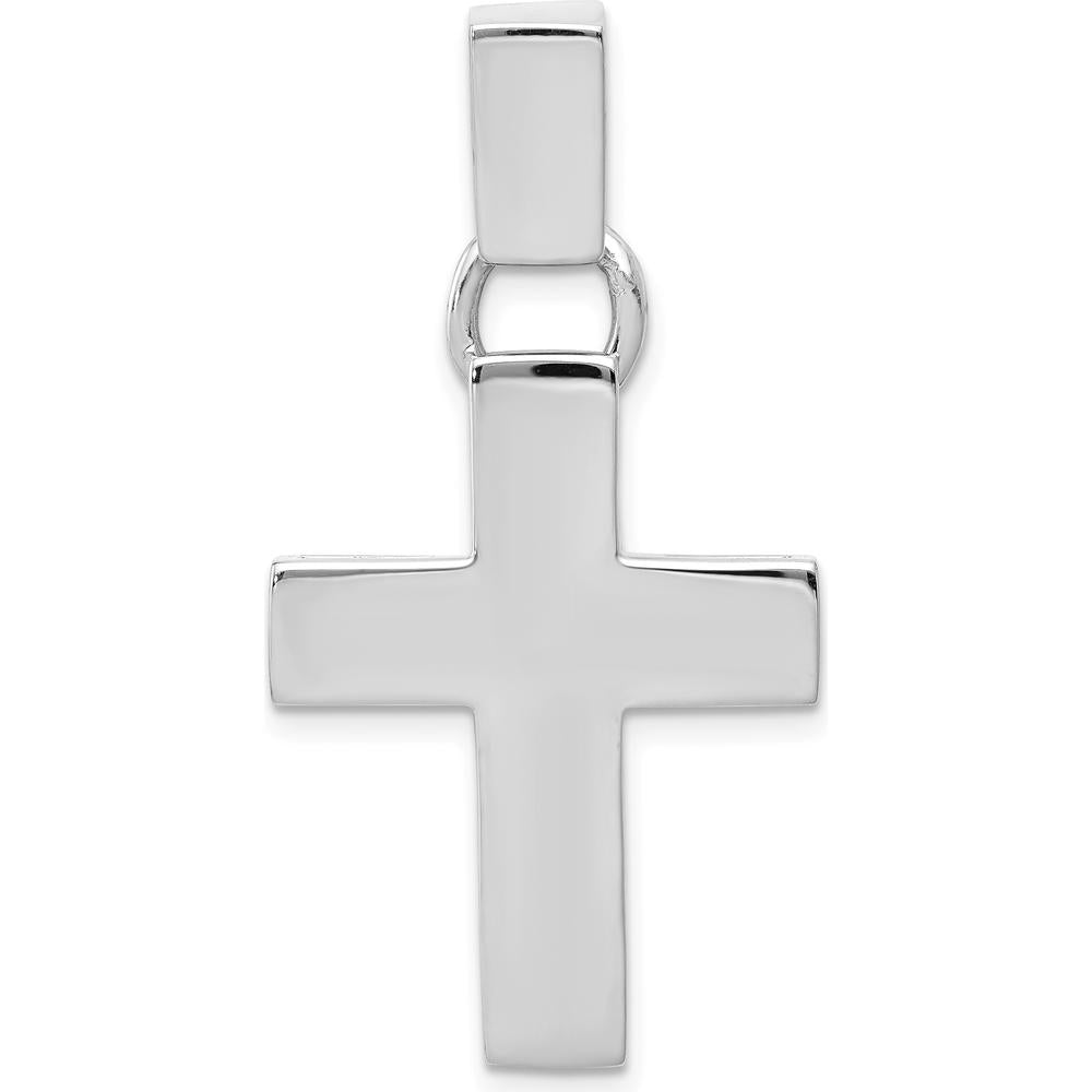 14K White Gold Modern Cross Pendant - Polished Rhodium Plated Design by Oro Pregiato
