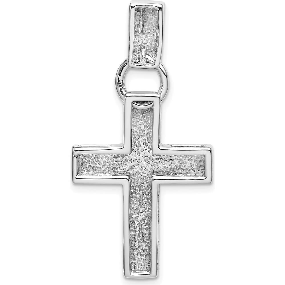 14K White Gold Modern Cross Pendant - Polished Rhodium Plated Design by Oro Pregiato