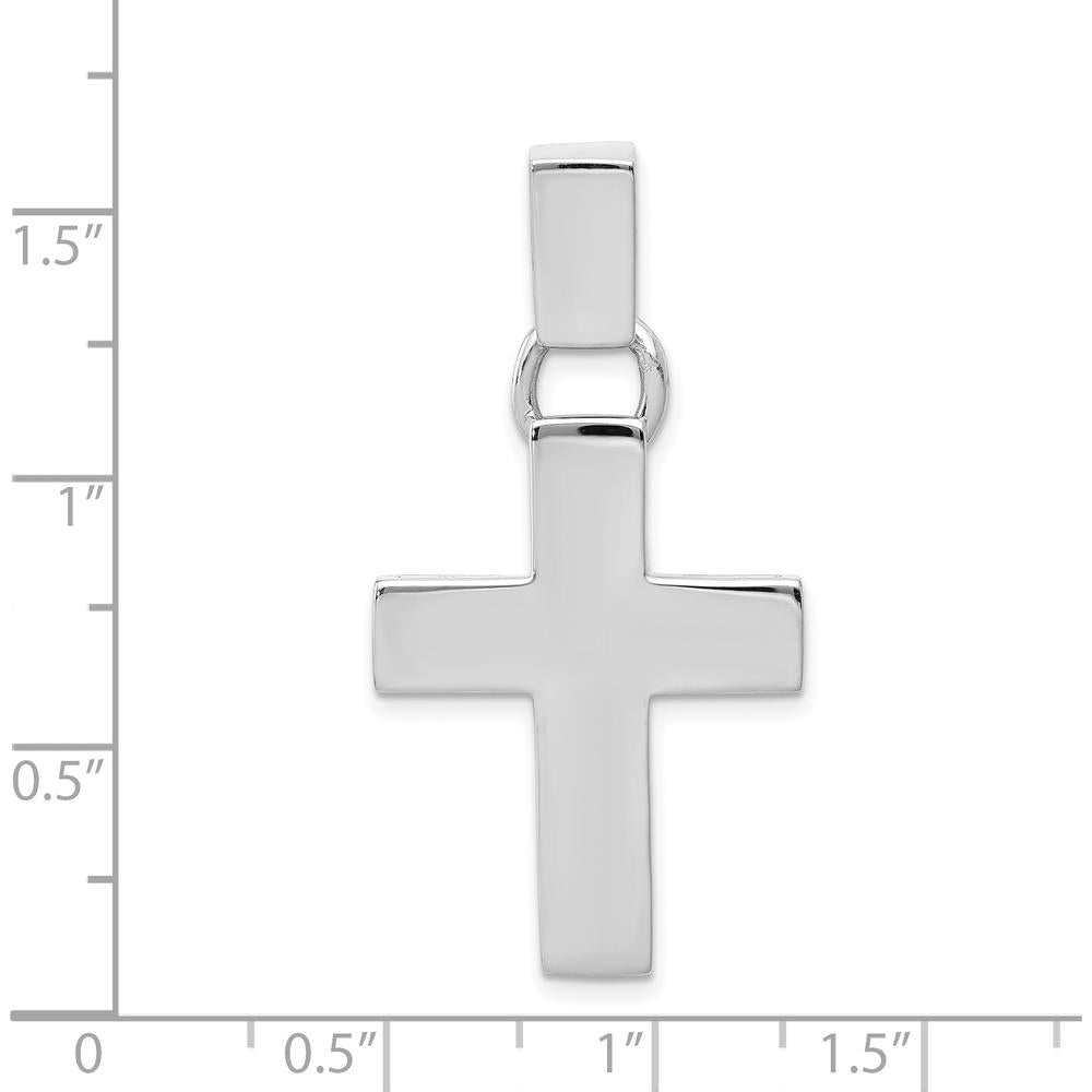 14K White Gold Modern Cross Pendant - Polished Rhodium Plated Design by Oro Pregiato
