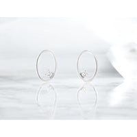 14K White Gold Modern Open Oval Hoop Earrings with Prong-Set Round Diamonds - 0.036 Carat Total Diamond Weight - Royal Jewelry