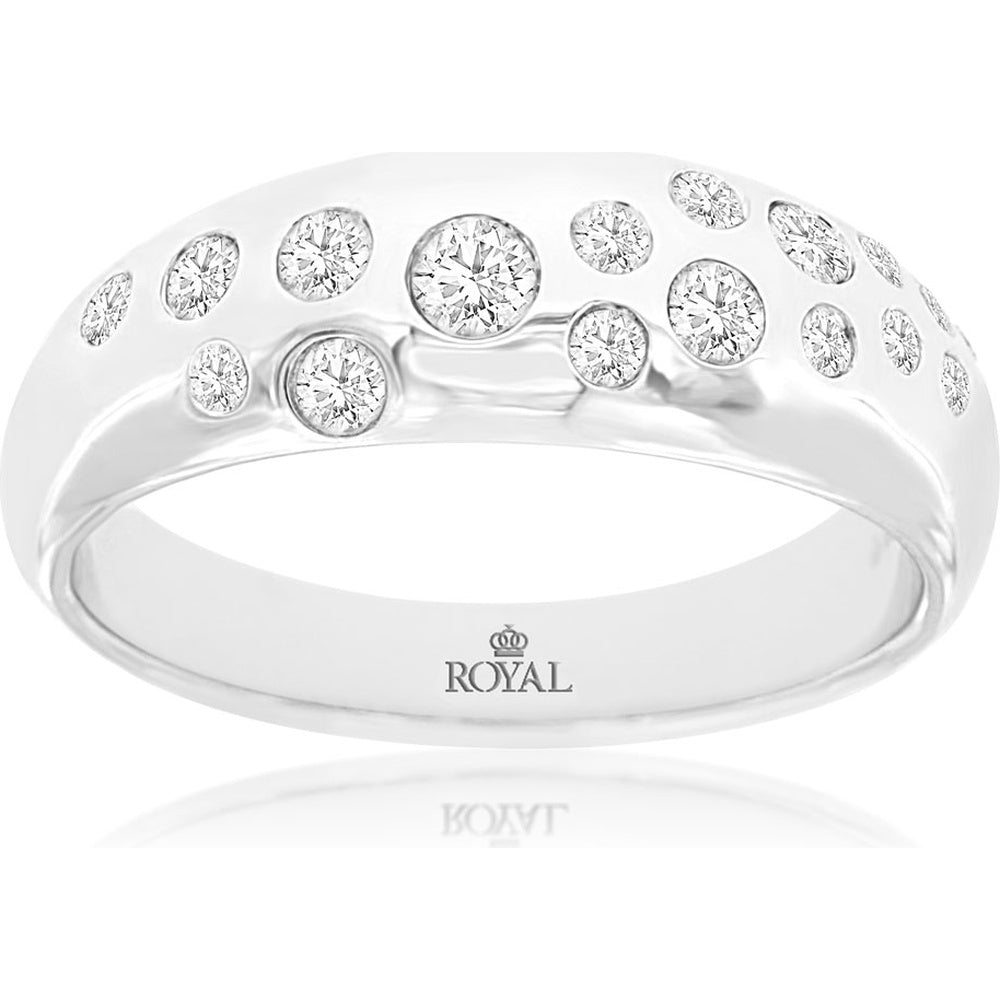 14K White Gold Modern Scattered Flush-Set Round Diamond Wedding Band - 0.40 Carat Total Diamond Weight - Royal Jewelry