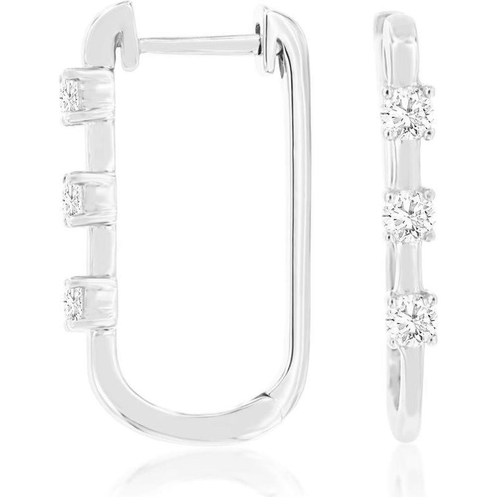 14K White Gold Modern U-Shape Huggie Earrings with Channel Set Round Diamonds - 0.30 Carat Total Diamond Weight - Royal Jewelry