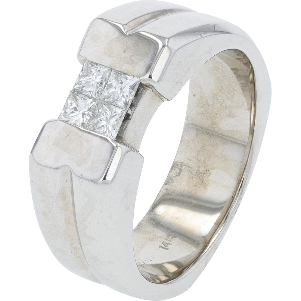 14K White Gold Modern Wide Band Ring with Channel Set Princess Cut Diamonds - 0.50 Carat Total Diamond Weight