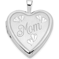 14K White Gold "Mom" Script Heart Locket with Rhodium Plating - 20mm Pendant by Monteluci Fine Jewelry