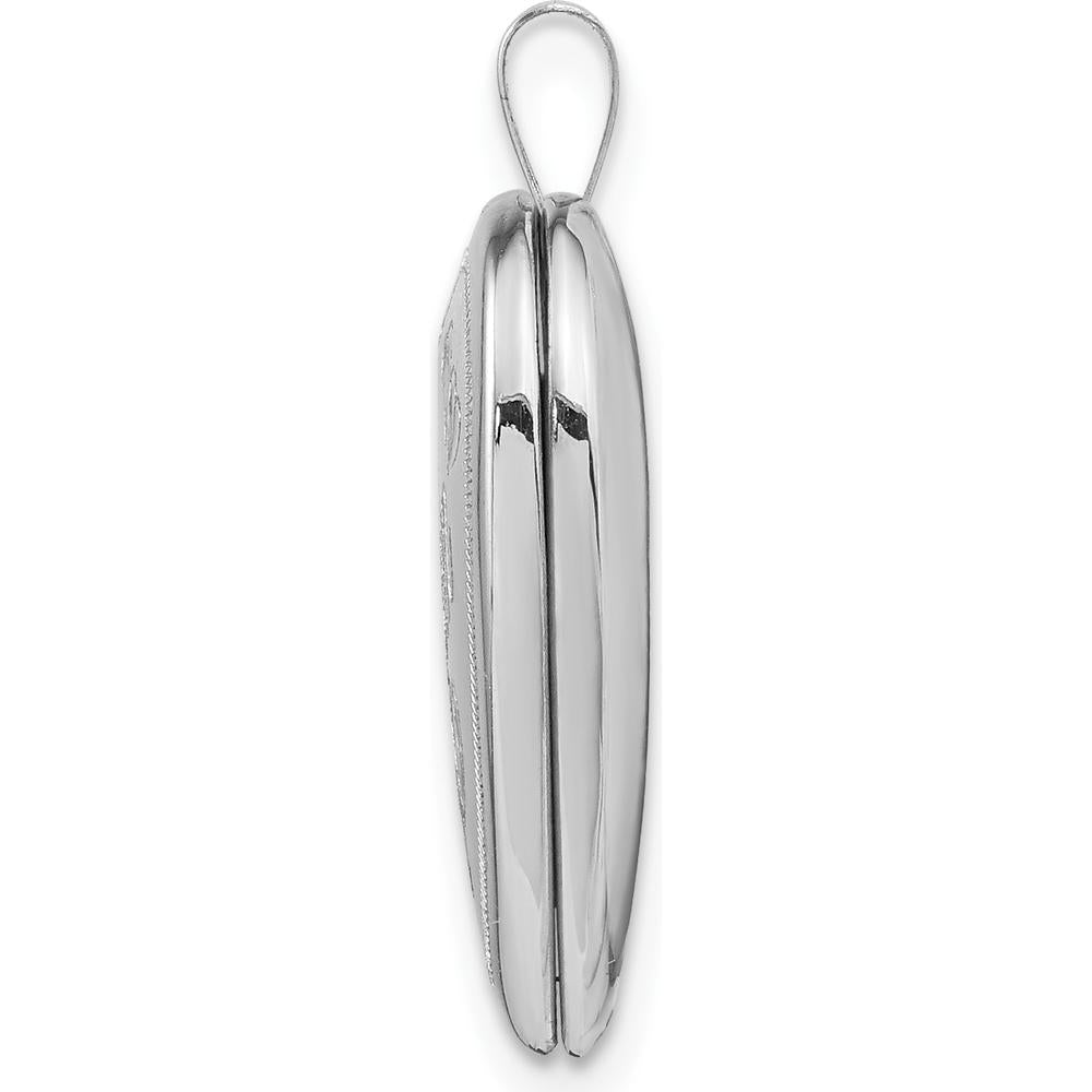 14K White Gold "Mom" Script Heart Locket with Rhodium Plating - 20mm Pendant by Monteluci Fine Jewelry